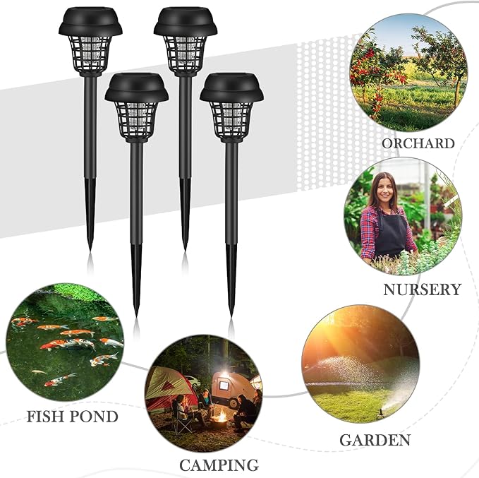 Qualirey 12 Pcs Solar Bug Zapper Outdoor Waterproof Solar Mosquito Zapper Outdoor Solar Powered Mosquito Killer Lamp Lighting Mosquito Repellent Lamp for Patio Yard Garden Insect Purple White Light