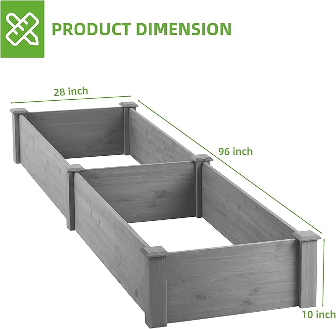 96x28x10 ft Wooden Raised Garden Bed Outdoor - Tool-Free 20 Minutes Assembly Large Planter Box Flower Bed with 300lbs Capacity for Vegetables Flowers &amp Herbs (96x28x10'')