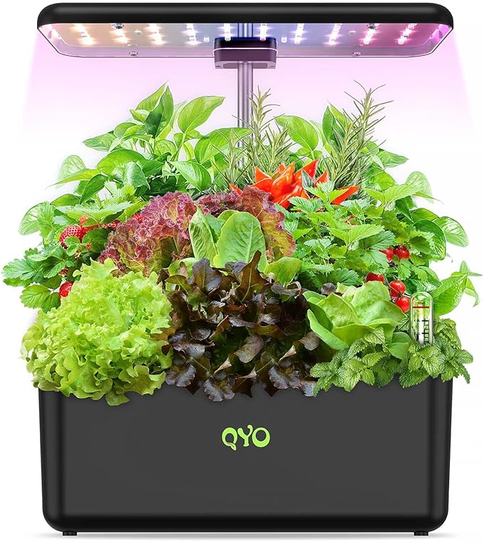 Hydroponics Growing System QYO 9 Pods Herb Garden with 70 LEDs Full-Spectrum Plant Grow Light Hydroponic Herb Garden with 4.5L Water Tank 19.7'' Height Adjustable Gardening System Black QYO10
