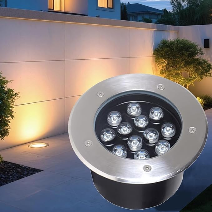 LED Ground Light - IP66 Waterproof Recessed Underground Lamp 12W Blue/6W Yellow Spotlight for Garden Pathway and Patio