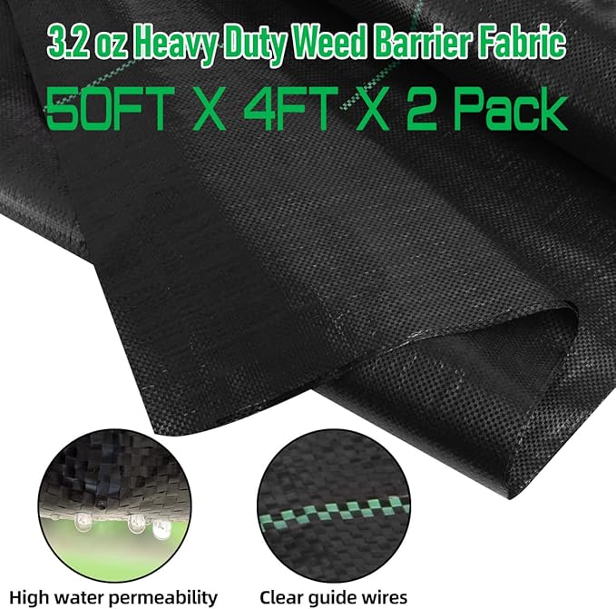 4FT x 100FT Weed Barrier Landscape Fabric Heavy Duty 3.2oz Premium Garden Ground Cover Mat for Weed Control Gardening Plant Beds and Farming