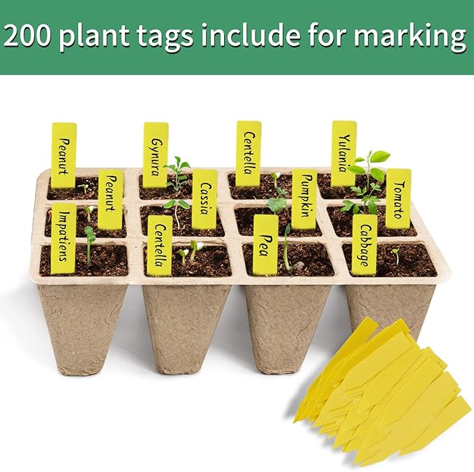 SYITCUN 240 Cells Seed Starter Tray 20 Pack Seed Starter Kit for Planting Seeds Biodegradable Peat Pots Value Germination Kit with 200 Plant Labels 2 Transplanting Tools 1 Spray Bottle