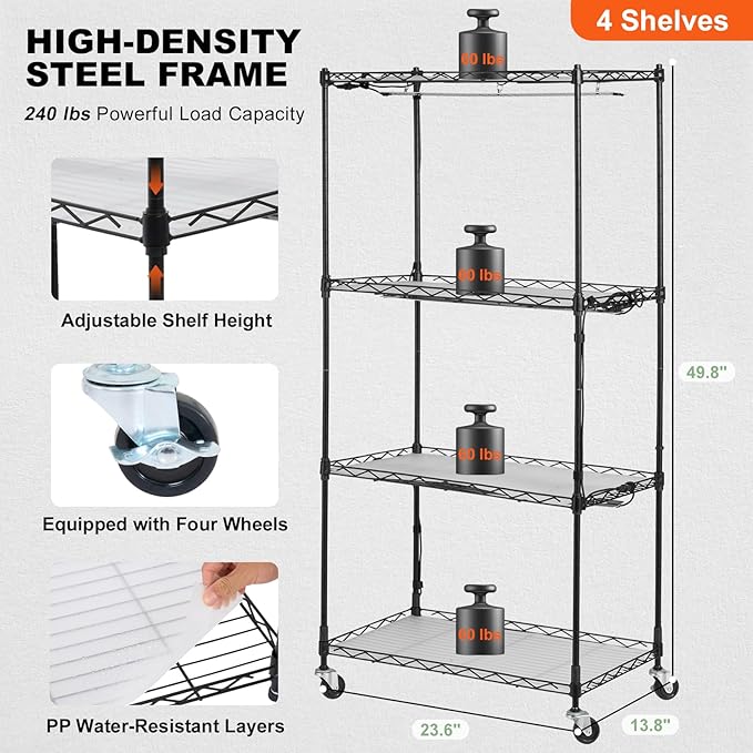 VEVOR Plant Stand with Grow Light 4-Tier Plant Shelfwith 45W Full Spectrum LED 3 Mode Plant Light with Timer and Wheel for Seed Starting Metal Plant Rack for Indoor Plants