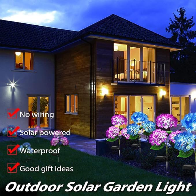 Plant Growing Lamps 2 Pack Hydrangea Flower Solar Led Light Outdoor Garden Lawn Lamps for Garden and Vegetable Patch Patio Country House Decoration(Red-2 Pack)