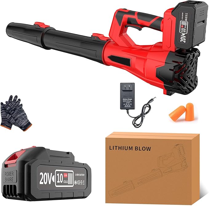 160MPH 580CFM Cordless Leaf Blower 4.0Ah Battery 6-Speed Lightweight for Yard Leaves Lawn Driveway Snow Clearing (Red Extended Hair Dryer + Upgraded Battery*1)