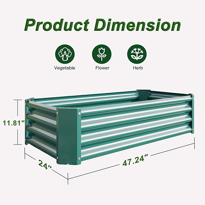 4x2x1ft Raised Garden Bed Outdoor Galvanized Raised Garden Beds Metal Raised Beds for Gardening Vegetables Fruits and Flowers Easy Assembly 52 Gallon Capacity - Green