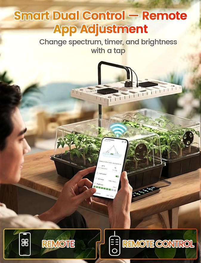 48W Full Spectrum LED Grow Light Seed Starter Kit 80-Cell Tray with 30W Heating Mat &amp Adjustable Dome Waterproof Germination System for Healthy Indoor Seedlings