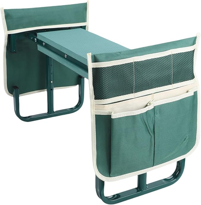 Garden Kneeler Seat Height Adjustable Foldable Gardening Stool Bench with 2 Tool Pouches for Kneeling Sitting Gardening Camping Picnics (Green)
