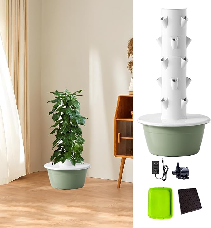 Hydroponics Growing System Hydroponic Tower Nursery Planter Plant Germination Kit Vertical Garden Planter for Flowers Peppers Green S