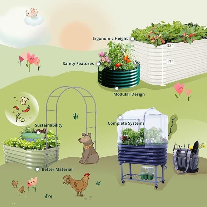 17 Tall Kids First Garden Bed 24 x 42 Raised Planter Box Outdoor Metal Galvanized Gardening Bed for Vegetables Herb &amp Flower British Green