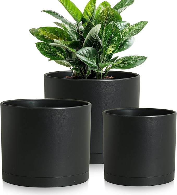 Large Plant Pots Set of 3 – 8 9 10 Indoor Flower Pots with Drainage Holes and Saucers Big Planters for Monstera Fiddle Leaf Fig Snake Plant – 5 Colors