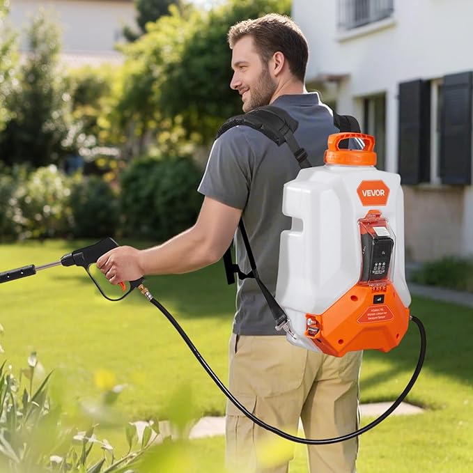 VEVOR Battery Powered Backpack Sprayer Electric Back Pack Sprayer 4 Gallon 2 Wands &amp 8 Nozzles Adjustable 0-90 PSI 4H Runtime Portable Lawn &amp Garden Sprayers for Weeding Spraying Cleani