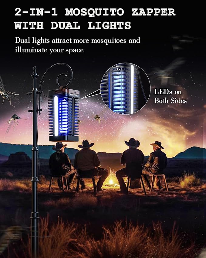 Minimoon Bug Zapper Outdoor with Dual LED Lights 15W Mosquito Zapper 4200V Electric Fly Trap Western Theme IPX4 Waterproof 5.9 Ft Cord Fly Zapper for Backyard Patio Indoor