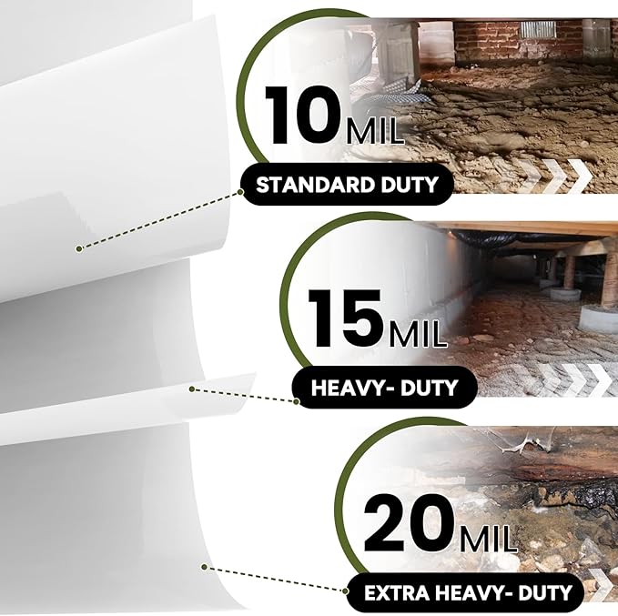 White Crawl Space Vapor Barrier 12 Mil Vapor Barrier 10' x 100' Heavy Duty Polyethylene Film Thick Plastic Sheeting Plastic Drop Cloth Covering for Crawlspace Basement White
