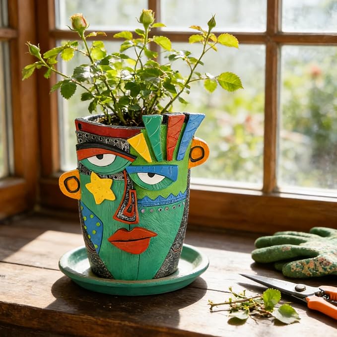 Unique Flower Pots - Abstract Picasso Face Plant Pots Funky Planters with Drainage for Indoor Plants Cool Head Planter for Outdoor Garden &amp Home Decor