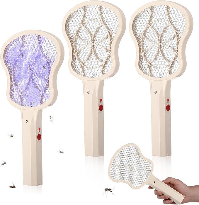 3 Pack Electric Fly Swatter Racket 3000v Bug Zapper Racket Mini Handheld Fly Swatter Mosquito Zapper with 2-Layer Safety Mesh Zappers for Indoor Outdoor Home Vehicle Placement Camping