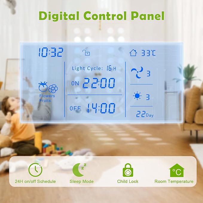 17-Pods Hydroponic Growing System with 24W Full-Spectrum Cooling Grow Light &amp Smart Control Panel Seed Pods kit for Indoor Garden