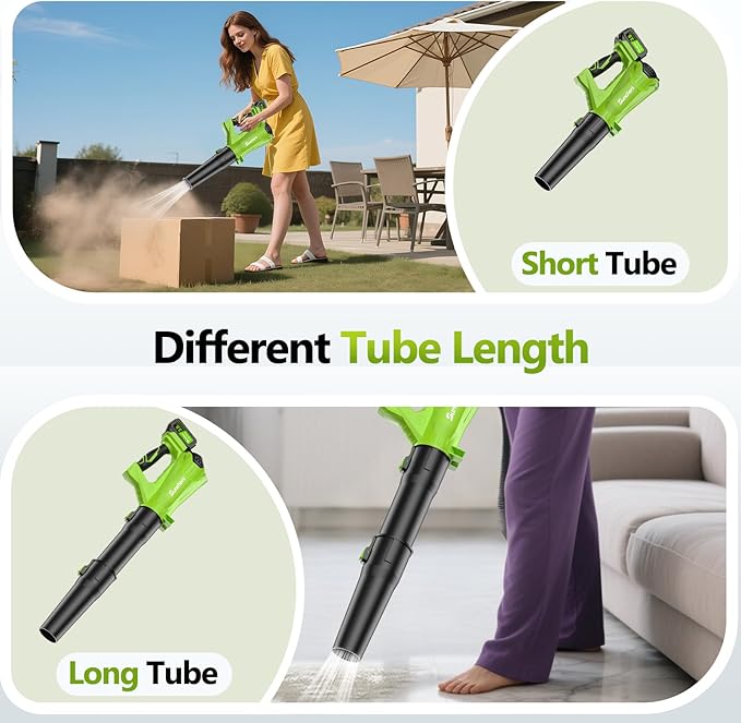 Electric Leaf Blower Cordless with 2 3.0Ah Battery and Charger 2 Speed Mode 650CFM 280MPH Patio Tools with 2 Tubes 20V Battery Powered Leaf Cleaner Handheld Blowers for Lawn Care Dust Leaves Yard