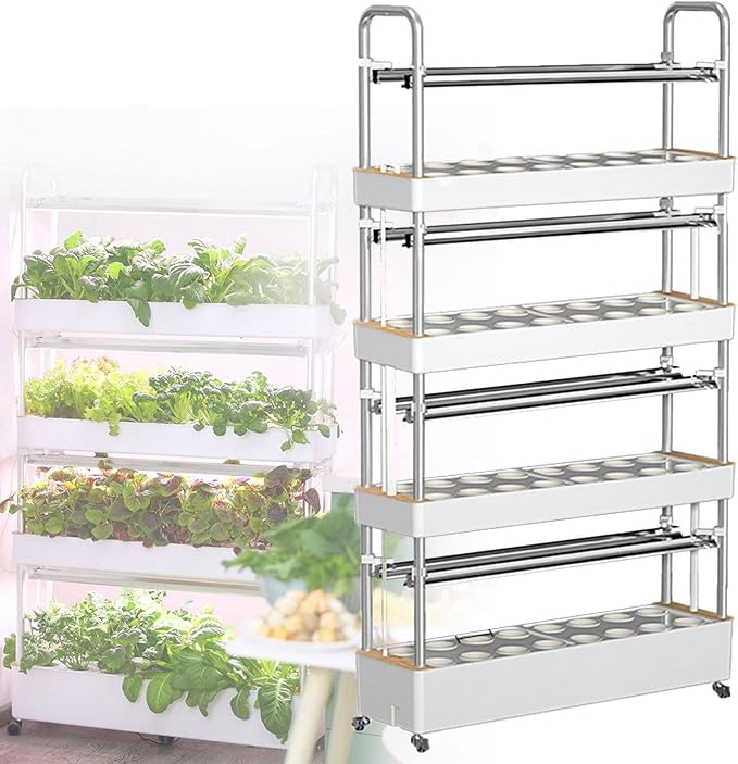 Plants Vertical Hydroponics Tower Kits Hydroponics Growing with LED Grow Light48/64 /90/120 Holes PVC Plant GrowingSuitable for Planting Leafy VegetablesStem Vegetables120hole