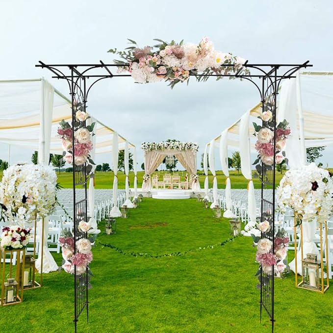 7FT Metal Garden Arch Trellis Heavy Duty Metal Garden Arbor with Stakes for Climbing Plants Outdoor Patio Stable Trellis Arch for Wedding Ceremony Party 81 L x 16 W x 82 H Black 13mm