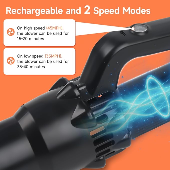 Cordless Leaf Blower with Long Handle - 60 Lightweight Electric Air Broom Blower with 2 Speed Modes for Blowing Leaves Dust and Debris Mini Leaf Blowers for Small Lawn Yard Patio and Corner