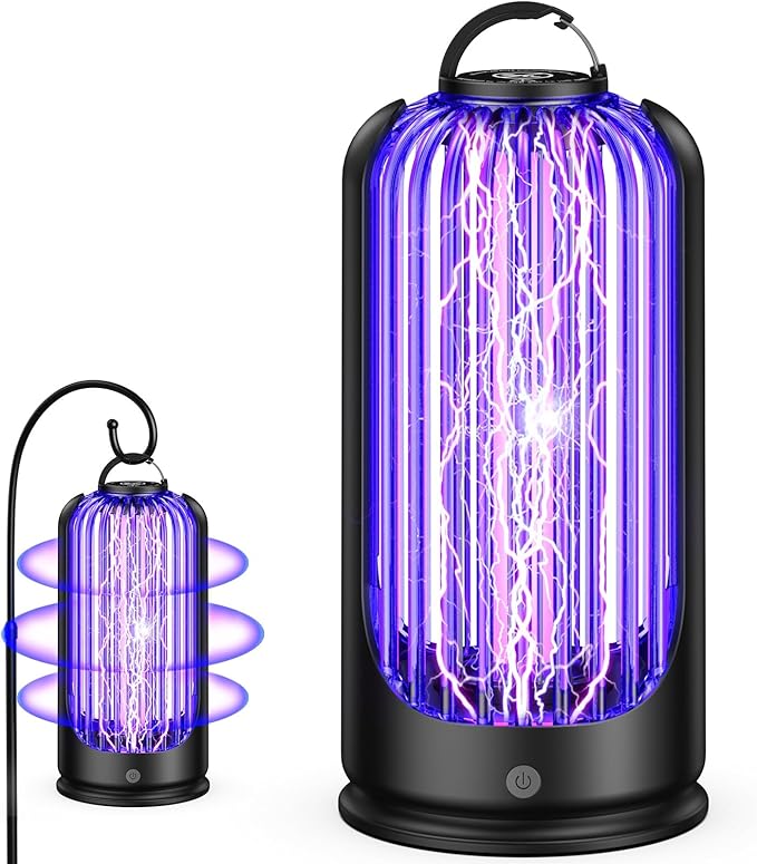 Bug Zapper for Indoor Outdoor Mosquito Trap Cordless Rechargeable Mosquito Trap with 4000mAh Battery Electric Pest Control Insect Fly Zapper Ideal for Home Patio Camping and Backyard