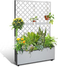 GarveeLife Metal Planter Box with Trellis 73x47x12 Raised Garden Bed with Privacy Screen Galvanized Steel Planter Box with Drainage Holes for Outdoor Climbing Plants White