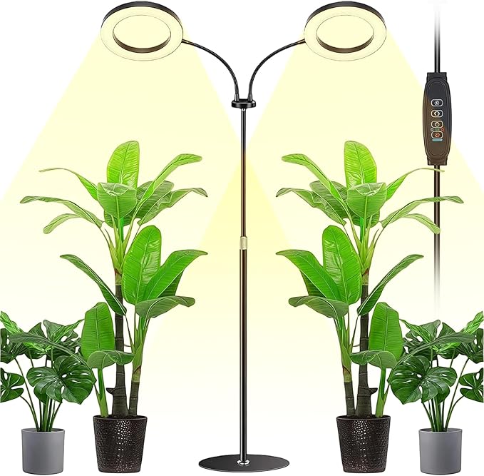 48W LED Grow Light for Indoor Plants Dual-Head Plant Light with Full Spectrum Adjustable Height 23-67 Timer &amp Dimming UV Light for Plants Indoor Grow Lamp for Tall Houseplants