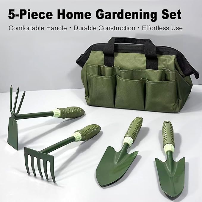 FTVOGUE 4PCS Garden Tool Set Gardening Tools with Non Slip Rubber Grips and Storage Bag for Digging Weeding Loosening Soil Aerating Transplanting