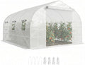 Outsunny 10'x11'x6' Walk-in Tunnel Greenhouse with Shelves Mesh Door and Windows Plant Hot House with PE Cover Outdoor Green House for Patio Lawn Garden White