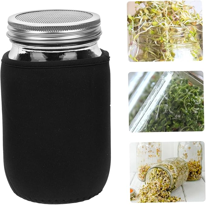 1set Sprouting Kit Blackout Sleeves Indoor Sprouting Jar Screen Lids for Broccoli Mung Bean Growth Complete Set Jars and Tray