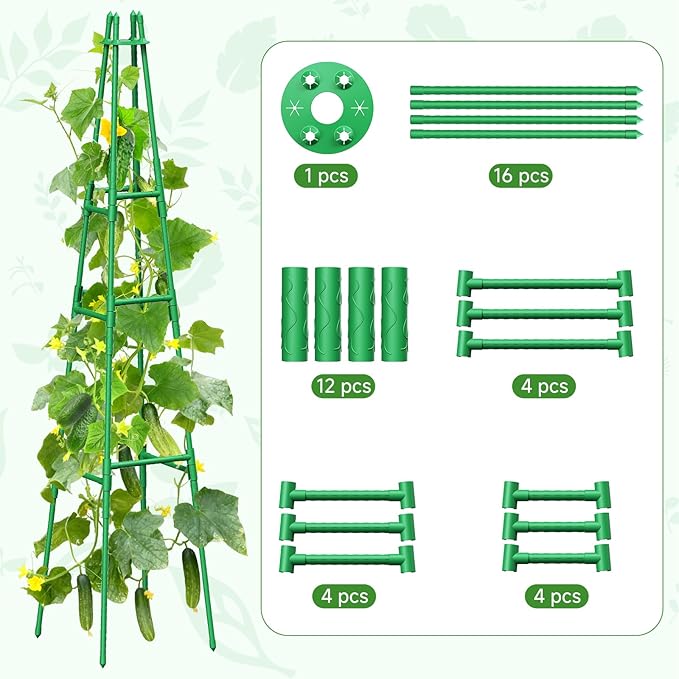 2 Pack 64 Tall Adjustable Obelisk Garden Trellis for Climbing Plants Rust-Proof Pe Coated Metal Plant Trellis Support for Raised Beds Potted Vines Cucumbers Tomatoes Indoor Outdoor Use (2 Pack)