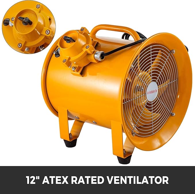 VEVOR Explosion Proof Fan 12 Inch 550W Industrial Portable Ventilator Blower/Exhaust with 9.8ft Light Cord -No Plug