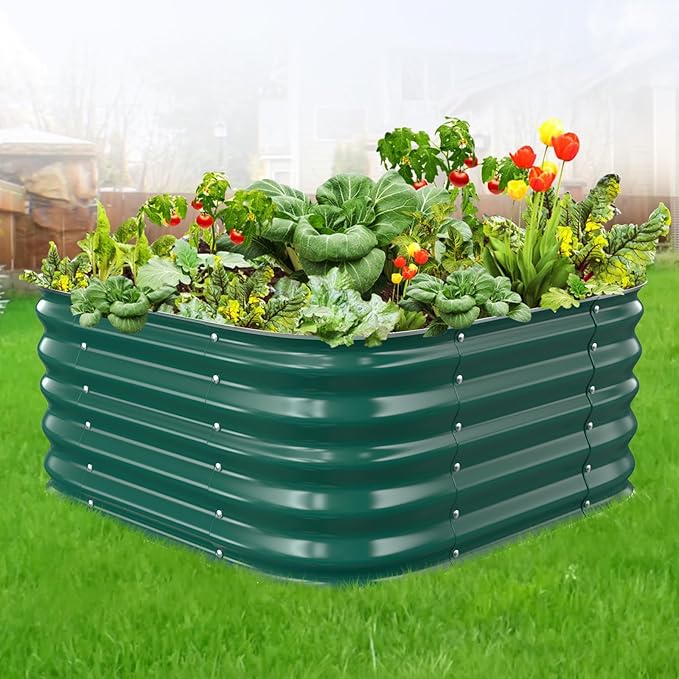 Galvanized Raised Garden Bed 2.3x2.3x1.5ft Garden Planter Bed Outdoor Heavy Duty Rustproof Steel Raised Bed Kit for Gardening Vegetables Fruits Flowers Grow Green