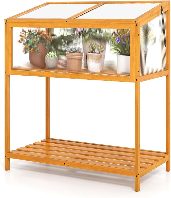 Wood Cold Frame Greenhouse Portable Raised Planter Bed Protection with Transparent Flip-top Roof Small Hot House for Balcony Garden Sunroom Indoor Outdoor (36”x20”x42”)