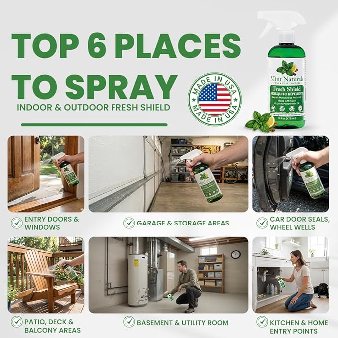 Natural Mosquito Repellent Spray – USDA Organic Peppermint Oil Formula that Helps Deter Mosquitoes 16 oz – Made in USA by Mint Naturals