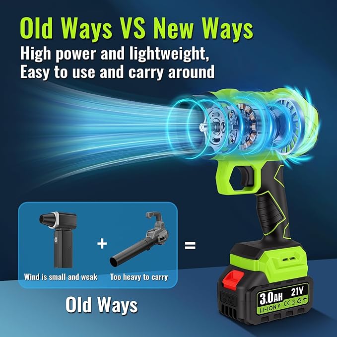 Blumway Leaf Blower Cordless with Battery 21V Handheld Leaf Blower with 3 Extended Nozzles Electric Leaf Blowers with 2 Pcs 3.0Ah Batteries Portable Leaf Blowers for Lawn Care LeavesDust Car