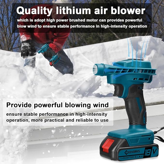 High-Power Brushed Motor Electric Blower Strong Wind Air Blower Dust Removal Fan Handheld Lithium Battery Home Courtyard Snow Cleaner Power Tool