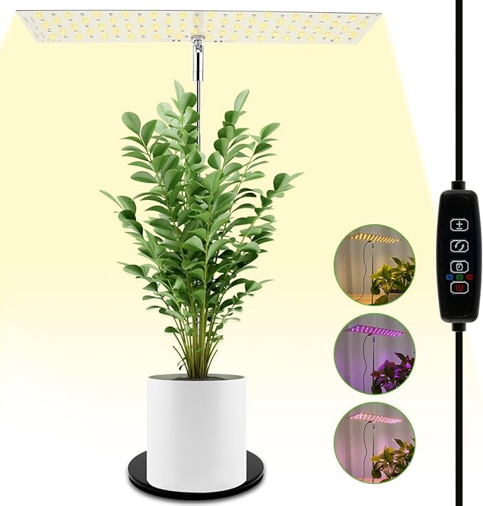 Vegetation Grow Light Height Adjustable Vegetation Growing Lamp for Indoor Dimmable Brightness Full Spectrum Grow Light Bright Easy to Install LED Light with Auto On/Off Timer 4/8/12H (Style 02)