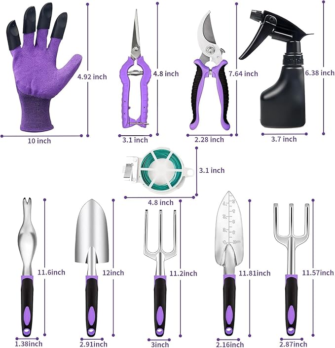 Covacure Gardening Tool Set - 11 Piece Aluminum Alloy Steel Hand Tool Starter Kit with Garden Bag Outdoor Tool Heavy Duty Gardening Work Set Gardening Gifts for Women and Men