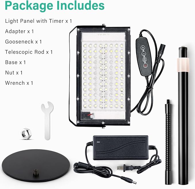 LBW Grow Light for Indoor Plants Full Spectrum Desk LED Plant Light Large Grow Lamp with 4H/8H/12H Timer 6-Level Brightness Height Adjustable Flexible GooseneckIdeal for Indoor Growth
