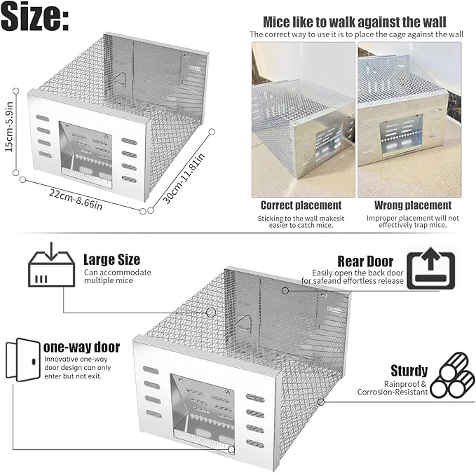 Eaglever Mouse Trap Eaglever Rat Trap Stainless Steel Automatic Mousetrap Automatic Rat Trap Automatic Mouse Trap Easy to Set Mice Catcher for Indoor and Outdoor (2 PCS)