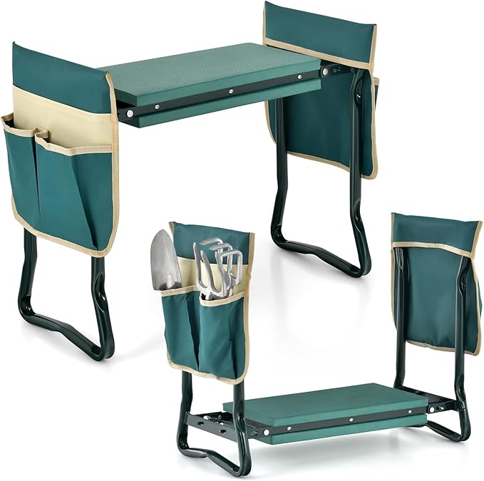 IRONMAX Garden Kneeler and Seat Heavy Duty Foldable Gardening Bench Stool w/Soft Foam Pad &amp 2 Tool Storage Bags for Kneeling &amp Sitting Gardening Gifts for Women Men
