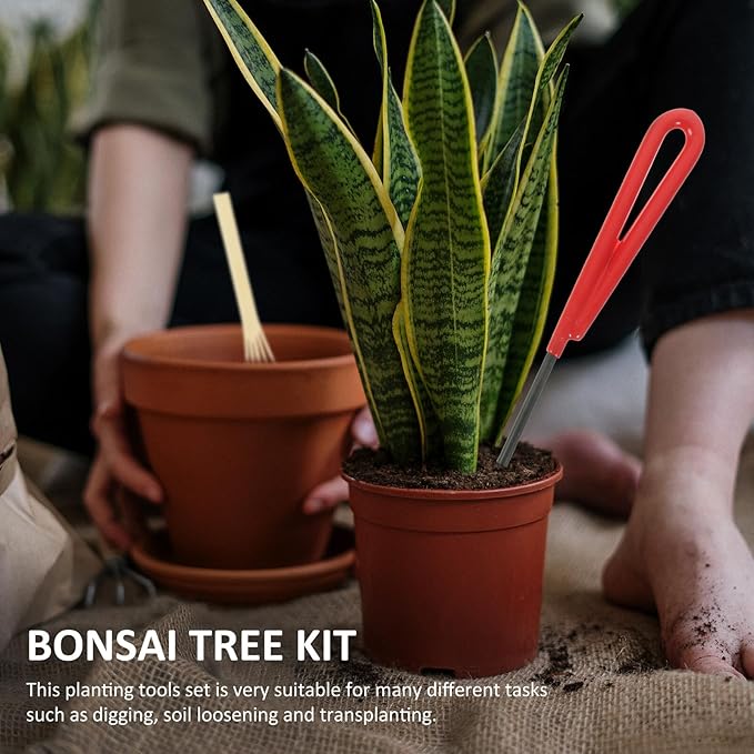 Kichvoe 5pcs Bonsai Garden Tool Set with Planting Shears and Digging Rake for Outdoor Gardening and Bonsai Care