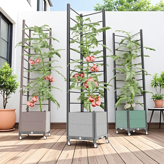 Plant Planters with Raised Bed Plastic Trellis with Wheels Outdoor Plant Climbing Frame for Tomato Rose Hydrangea Climbing PlantsGreen