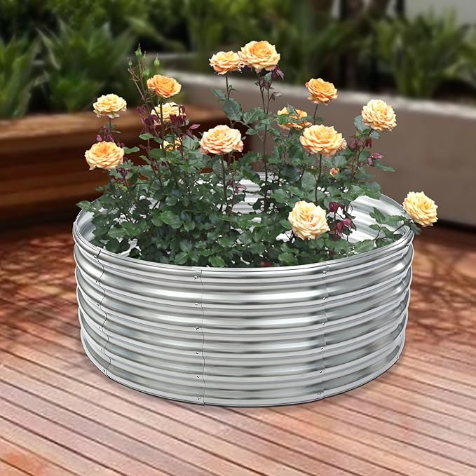 17 Tall 42 Raised Garden Bed Round Large Metal Galvanized Planter Raised Garden Boxes Raised Garden Beds for Planting Vegetables Flowers Herb (Silver)