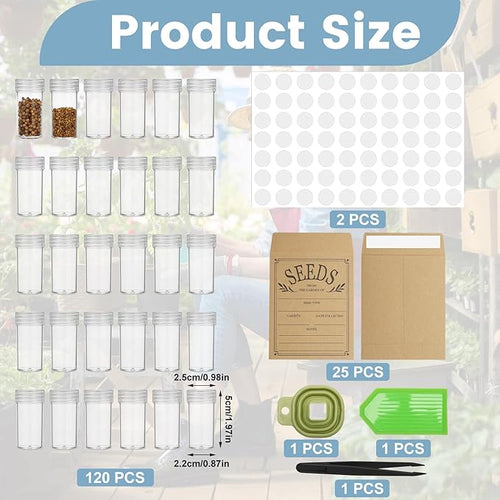 120 Slots Seed Storage Box with 25 Envelopes and Tools Large Sturdy Storage Organizer for Garden Plant Seeds Seed Bank with Zipper Label Funnel Tweezers Tray (Seeds Not Included)