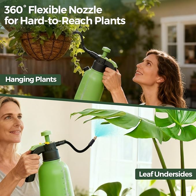 T4U 1/2 Gallon Pump Sprayer with Flexible Adjustable Nozzle PP Hand Pump Pressure Sprayer with Built-in Measuring Cup for Home Garden Plant Care and Household Cleaning Indoor &amp Outdoor Use