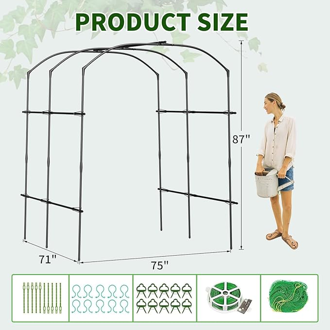 DoCred Large Garden Arch Trellis for Climbing Plants 87'' H x 75'' L x 71'' W Outdoor Grape Vine Trellis Arch Arbor Gazebo Grape Trellis for Climbing Plants Courtyard and Garden Decoration Black