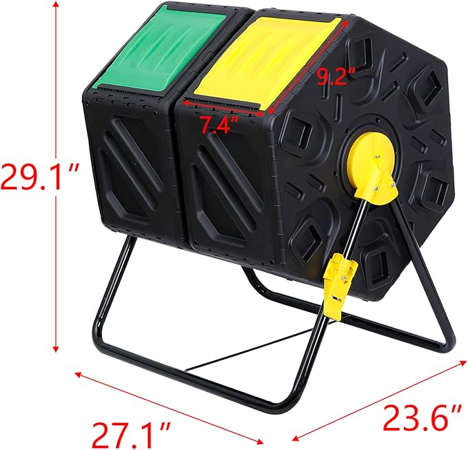 37 Gallon Compost Bin - High Volume Dual Chamber Tumbling Composter - Outdoor Garden Composting Tumbler w/ 2 Sliding Doors - Easy-Turn Fast-Working System BPA Free